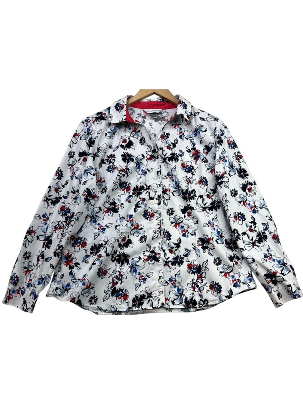 Christopher & Banks Women's Button-Down Shirt Long Sleeve Size L White Floral